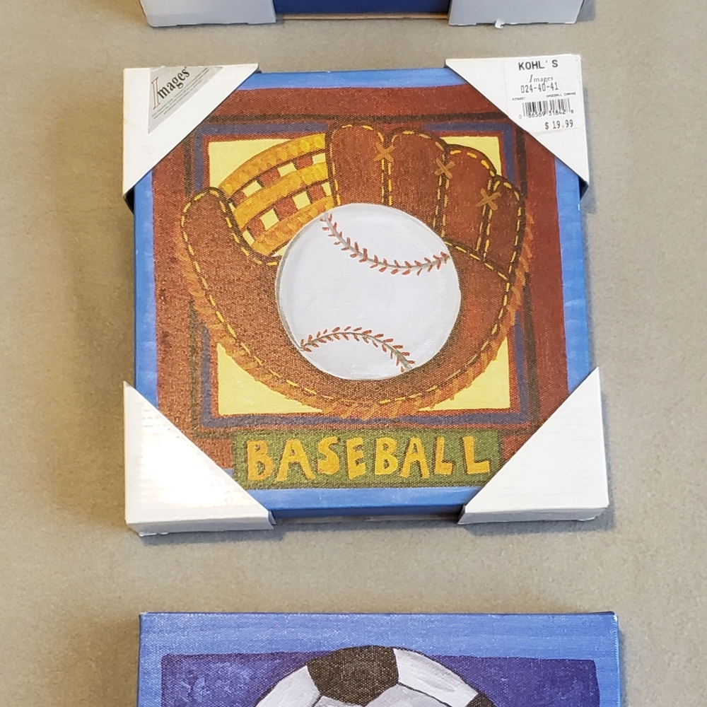 3 Sport Canvas Wall Art Soccer Basketball Baseball